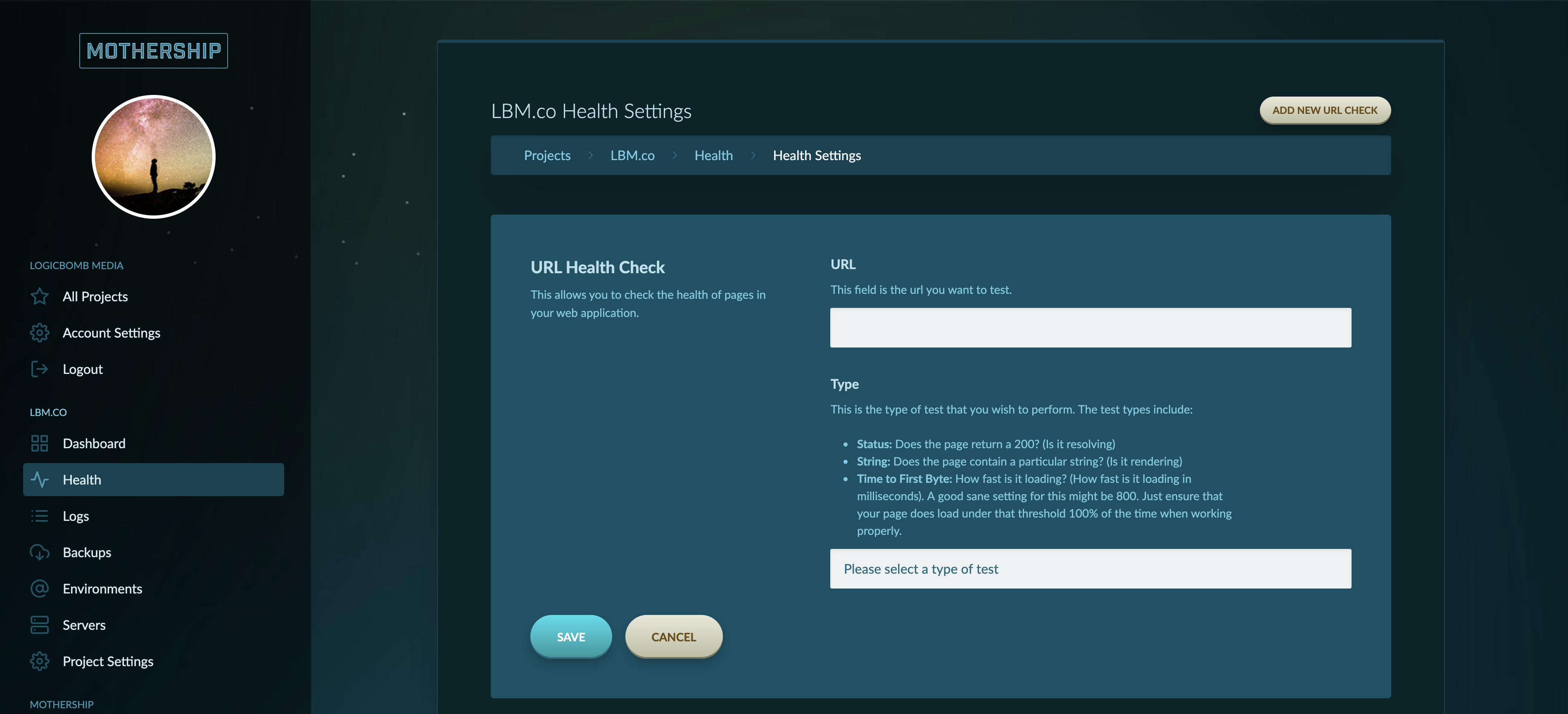 Screenshot of the Health Checks Setup