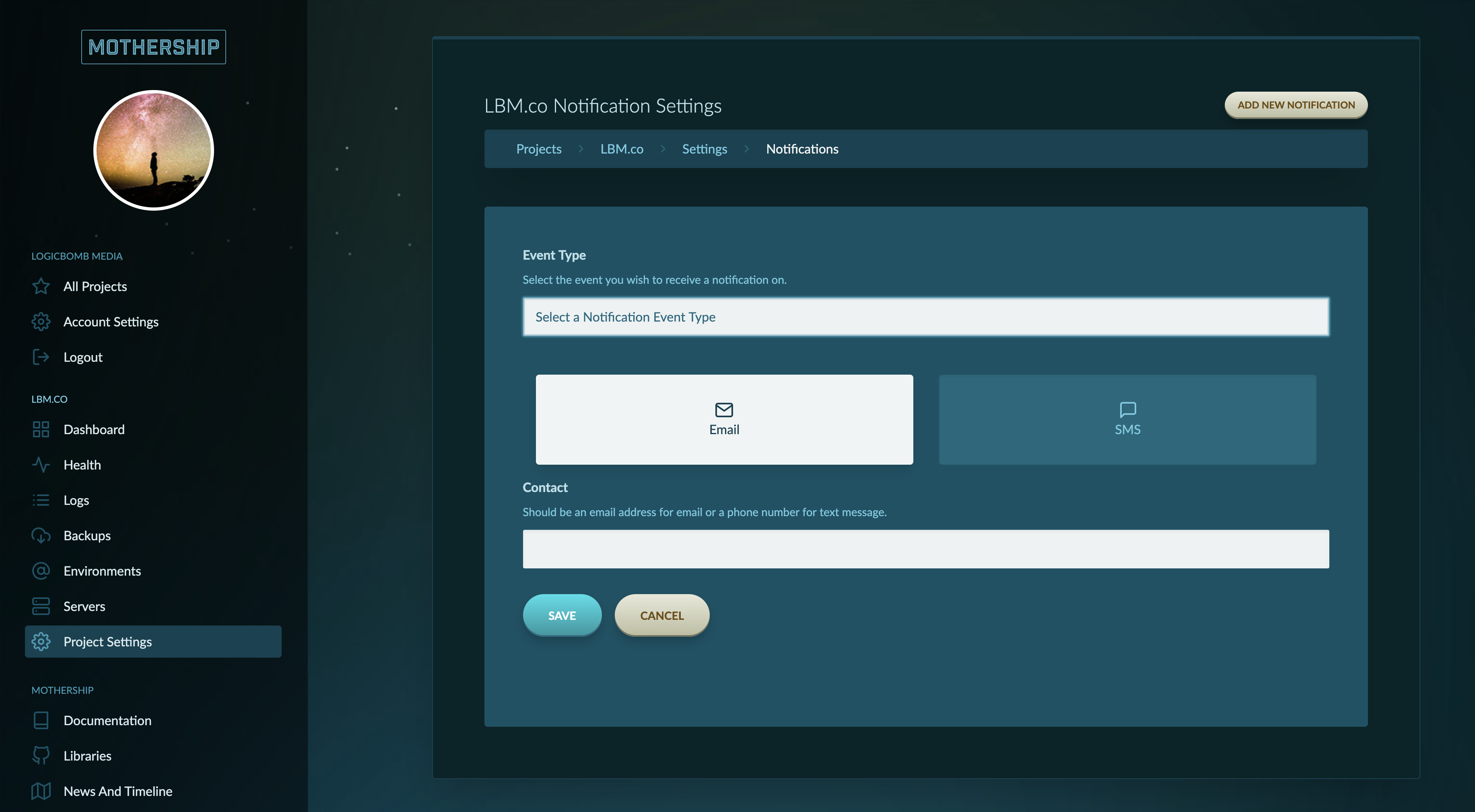 Screenshot of the notifications settings screen